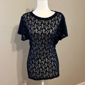 DKNYC delicate sheer black  lace top 2X
